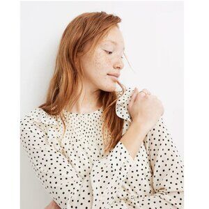 Madewell Smocked Ruffle Shoulder Midi Dress in polka dot